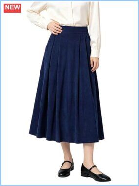 Corduroy Midi Skirt High Waisted A-Line Flared Hem Fall Winter Casual